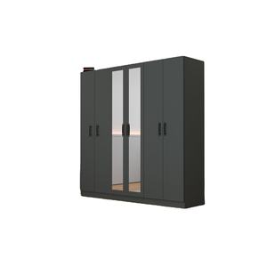 Armario Moderno de 6 Puertas con Espejo y Tela, Color Antracita, 13 Estantes, Armario Plegable que Ahorra Espacio para Dormitorio o Taller en Habitaciones Pequeñas - Product Image 1