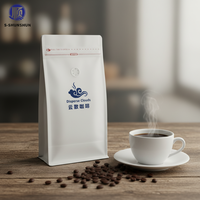 Sacs d'emballage pour café en Mylar plastique thermoscellables blancs avec fermeture éclair, scellage 8 côtés, valve et logo personnalisé