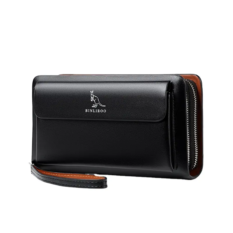 BINLIROO High Quality Men's Wallet Long Leather Material Zipper Large Capacity Fashion Handbag Multi-card Pocket Men's Wallet