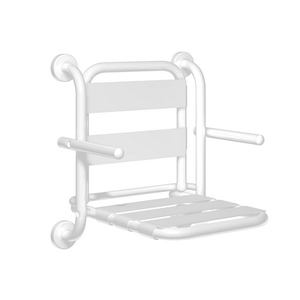 Sedile pieghevole con schienale e braccioli bianco, larghezza 52,5 cm, lunghezza 53,5 cm, attrezzatura di sicurezza per il bagno - Product Image 1