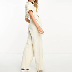 Combinaison formelle de style de rue pour femmes Col ouvert Poches à fermeture éclair sur le devant Combinaison pour femmes à col sergé et <span class=keywords><strong>jambe</strong></span> large - Product Image 4