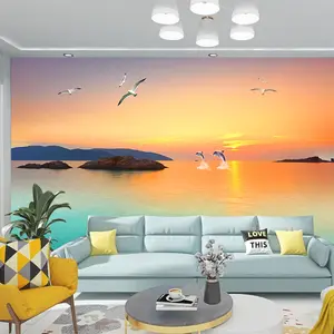 Wallpaper Romantic And Warm Seaside Scenery Sunrise And Sunset Living Room Tv Background Wall Self-Adhesive Splicing Mural