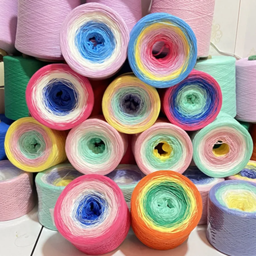 China Dropshipping 300G Fancy Blended Rainbow Cake Crochet Yarn Cotton Gradient Knitting Yarn 1000Meters