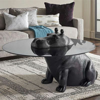 Table basse en verre trempé minimaliste italienne de qualité supérieure, Hippo, modélisation animale personnalisée, mobilier moderne pour le salon