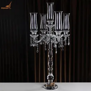 Glass cylinder 5 arm crystal wedding centerpieces candelabra for table decorations