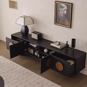 Mueble de <span class=keywords><strong>TV</strong></span> de Madera Maciza de Diseño Moderno Vintage, Mesa Negra, Almacenamiento en el Suelo, Muebles de Salón para Apartamentos Pequeños, Ecológico - Product Image 4