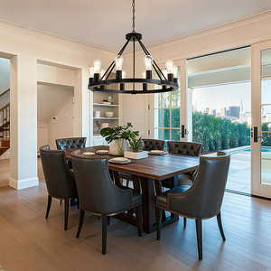 Rustic Iron Chandelier Round Black E26 Incandescent <b>Bulbs</b> For <b>Kitchen</b> Island Bar Restaurant Ceiling <b>Light</b> - Product Image 3