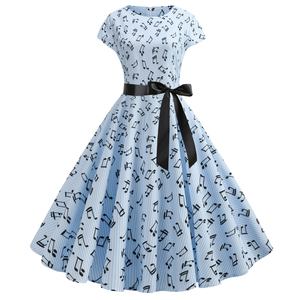 Vestido Midi Vintage de Verano para Mujer, Estilo Años 50 y 60, Swing Rockabilly, Línea A, Chifón, Estampado Floral, para Oficina, Fiesta, Casual - Product Image 1