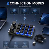 SIKAI 12-Tombol 2 Kenop Putar Nirkabel Macro Pad BT 2.4G USB-C RGB Pengontrol Pintasan yang Dapat Diprogram untuk Pengeditan Desain Pemrograman