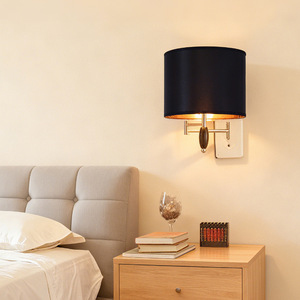 Pantalla de lámpara cilíndrica de tela negra con interior dorado, compatible con E27, accesorio de lámpara de fácil instalación - Product Image 3