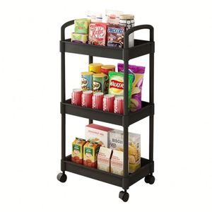 Multifunctional 3 Layer Kitchen Rolling Rotating Storage Cart Rack Fruit <b>Basket</b> Black Vegetable Drain Storage <b>Basket</b> Rack - Product Image 1