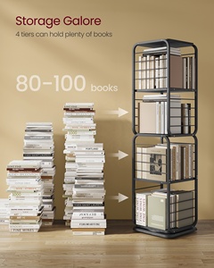 Étagère d'<span class=keywords><strong>angle</strong></span> rotative à 4 niveaux pour métal avec serre-livres, bibliothèque moderne multifonctionnelle sur pied - Product Image 3