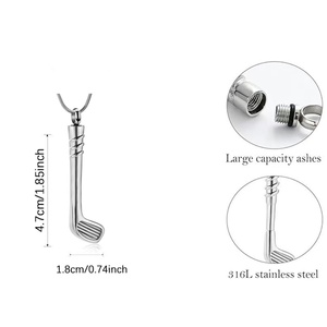 Collier pendentif urne funéraire en acier inoxydable en forme de club de golf, avec kit de remplissage, cadeau souvenir - Product Image 2