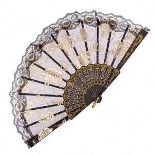 พัดพลาสติกพับได้ลายลูกไม้ดอกไม้แบบสเปนขายส่ง - Product Image 5