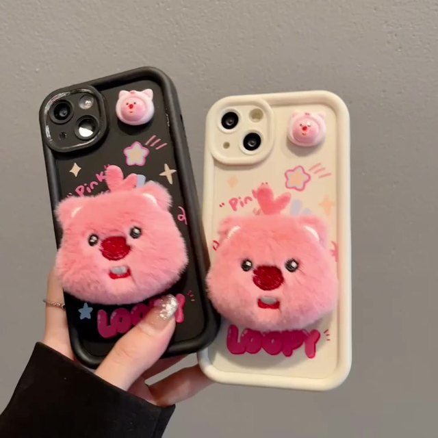 Customizable 16PPRO Pink Beaver Design TPU Phone Case for iPhone 12/11 Cute Plush Soft Mobile Cover