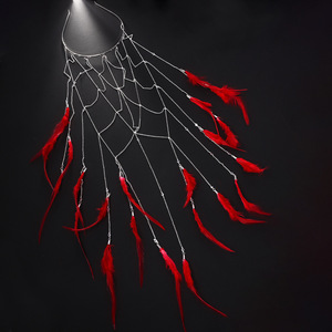 <span class=keywords><strong>Coiffe</strong></span> <span class=keywords><strong>indienne</strong></span> à plumes longues réglables Gypsy Hippie casque avec accessoires de cheveux de mariage rouge bandeau à plumes de Style de mode - Product Image 4