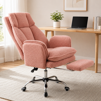 Fauteuil de bureau ergonomique rose en peluche avec accoudoirs réversibles, idéal pour le travail à domicile et le maquillage, pour grandes tailles