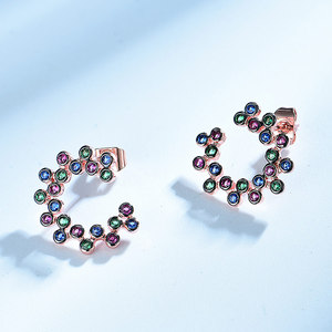 Pendientes de Aro Florales con <span class=keywords><strong>Circonitas</strong></span> Multicolores, Chapados en Oro Rosa, Inspirados en lo Vintage, Plata de Ley 925, Colección para Mujer - Product Image 2