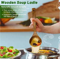 Ensemble de 2 cuillères en bois massif foncé poli, avec lèche-plat dentelé et ajouré, louche à soupe avec bec verseur, ustensiles de cuisine écologiques