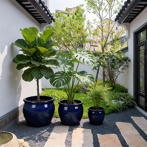 <span class=keywords><strong>Grand</strong></span> ensemble classique <span class=keywords><strong>de</strong></span> 3 pots et jardinières en céramique émaillée durables pour plantes d'intérieur - Product Image 1