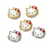 Pendentifs Hello Kitty en laiton, plaqués or/rhodium, breloques nœud rouge en strass pour filles, accessoires de bijoux quotidiens mignons à faire soi-même