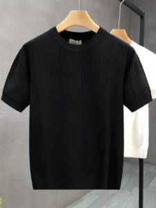 T-<span class=keywords><strong>shirt</strong></span> uni à manches courtes en soie glacée tricotée fine pour <span class=keywords><strong>homme</strong></span>, 180 grammes, collection été 2026 - Product Image 2