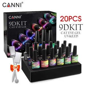 CANNI 9D Galaxy猫眼凝胶抛光剂20pcs套装美甲设计美甲磁铁工具底漆底无擦拭面漆紫外线凝胶指甲油