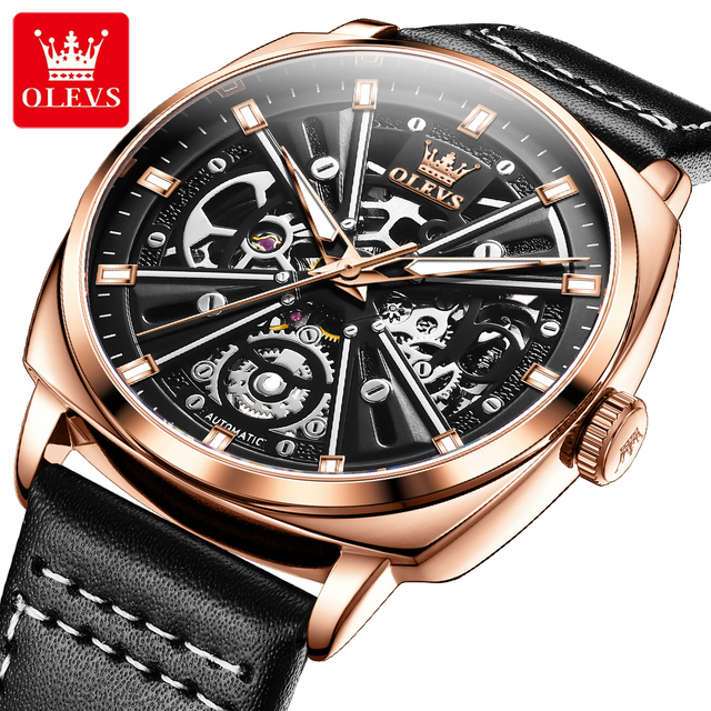 OLEVS 6685 Automatic Mechanical Watch for Men Luxury Luminous Skeleton Design Waterproof Smartwatches