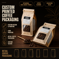 Pochette d'emballage personnalisée pour grains de café, sachets octogonaux à soufflets latéraux, emballage de café pour la vente au détail