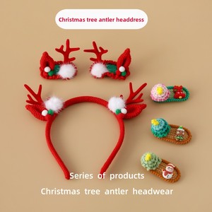 Cute British Retro Ready-to-wear Christmas Headpiece Knitted Wool Yarn Christmas Tree Antler Hair Accessory Featuring BB <b>Clips</b> - Product Image 1