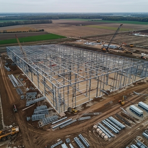 Magazzino Industriale Prefabbricato <span class=keywords><strong>in</strong></span> <span class=keywords><strong>Acciaio</strong></span> UK |   <span class=keywords><strong>Acciaio</strong></span> Q355B, Connessioni a Bullone ad Alta Resistenza, Officina Industriale Modulare - Product Image 2