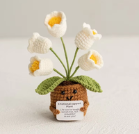 Buatan tangan rajutan Mini Puff Crochet Pot tanaman kartu dorongan Tulip Daisy bunga matahari-kehidupan panjang acara positif