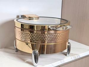 Plats à chafing en acier inoxydable martelé or rose de 6 litres pour la restauration, plats de service pour les fêtes et les grands événements - Product Image 1