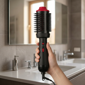 Rizador de Pelo Eléctrico, Cepillo Secador de Pelo de Cerámica de Doble Uso, Ajustes de Calor Regulables, 80W, Negro y Rojo, para el Hogar - Product Image 1