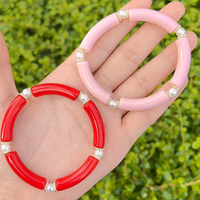 Bracelet en perles acryliques colorées CH-HDT1600, bracelet en fil élastique acrylique, bracelet en perles colorées, vente en gros de bijoux