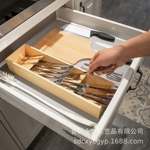 Wooden Cutlery <b>Storage</b> <b>Box</b> Drawer Organizer Rectangular Spoon Divider <b>Kitchen</b> Utensil Holder Space Saving - Product Image 2