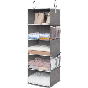 Organiseur de placard suspendu à 5 étagères avec poches latérales pour vêtements et accessoires - Product Image 1