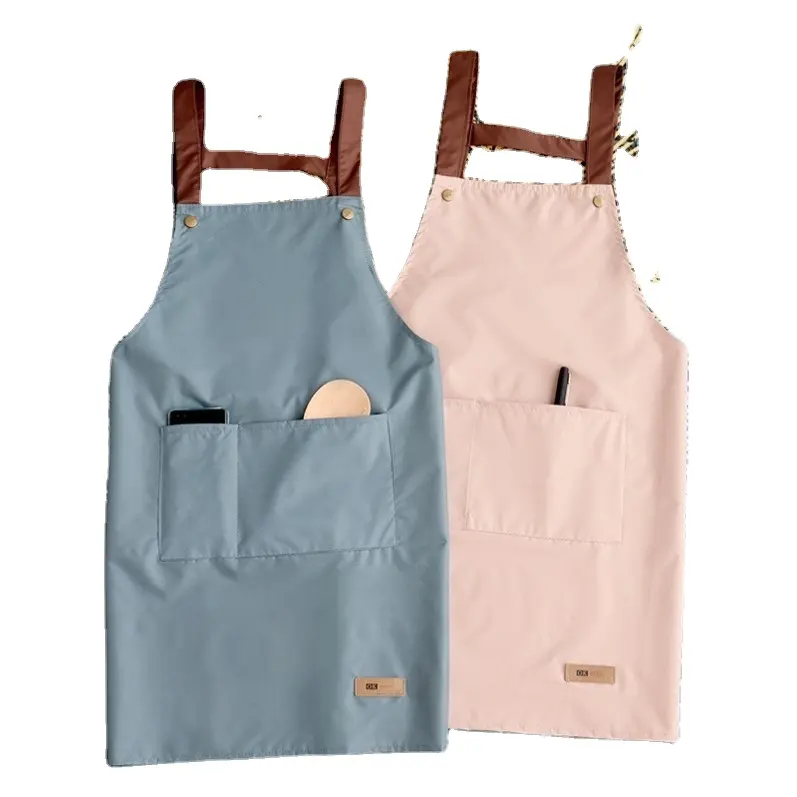 Pink Waist Pinafore Kitchen Apron With logo Apron With Pocket Waterproof PVC Apron