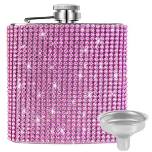 Flacon rond de hanche de strass de 5oz d'acier inoxydable avec le couvercle de diamant pour des femmes