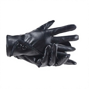 Gants en cuir longs jusqu'au poignet, style uni, doublure en fourrure noire, écologiques, compatibles écran tactile, pour l'hiver, usage quotidien, vente chaude - Product Image 1