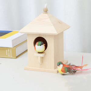 Nichoir suspendu en bois naturel Bluebird Wren Hirondelle Nichoir en bois Cage à oiseaux Cottage pour animaux de compagnie Nid d'oiseau Jardin extérieur - Product Image 1