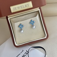Boucles d'oreilles pendantes en argent sterling 925 avec perle d'eau douce naturelle de 10-11 mm, turquoise, trèfle à quatre feuilles, pour femmes