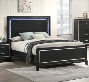 Modern Style <b>Queen</b> <b>Size</b> <b>Bed</b> Built in LED Lights Medium Density Black Finish Bedroom Furniture - Product Image 4