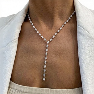 Pear Cut Lab Grown Diamond Necklace S925 <b>Silver</b> Rhodium Plated Women's Luxury Wedding Jewelry Strand <b>Chain</b> Design - Product Image 1