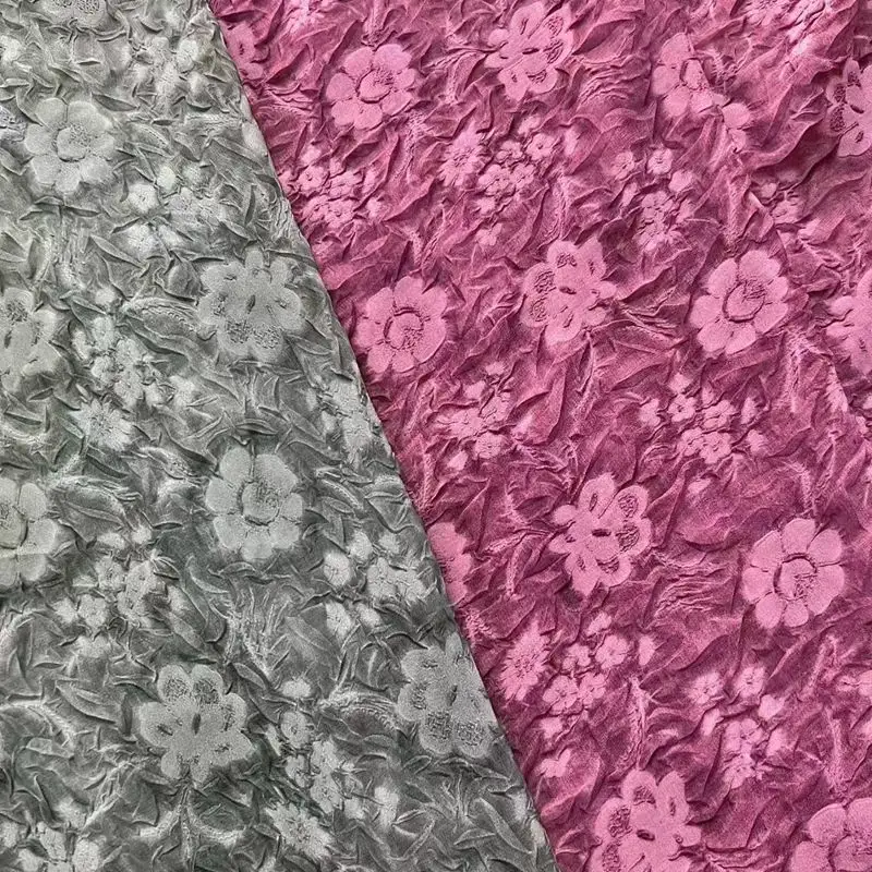 Kain cetak digital kustom kualitas tinggi bahan cetak floral kain sifon sutra jacquard metalik untuk kain