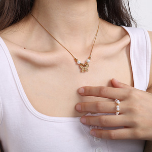 สร้อยคอไข่มุกผีเสื้อ ทองเหลือง ไทเทเนียม สวมใส่ได้ทุกวัน เครื่องประดับสำหรับผู้หญิง - Product Image 4