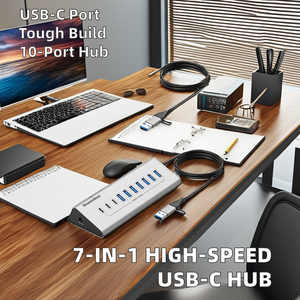 USB 3.0 tốc độ cao 10-trong-1 hợp kim nhôm Hub <span class=keywords><strong>7</strong></span> cổng Multiport Loại-C USB C SPLITTER 5Gbps tốc độ SD giao diện loại - Product Image 2