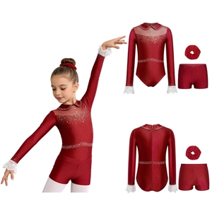 Tenue de Danse Latine pour Filles de 6 à 16 Ans, Compétition de Gymnastique, Patinage Artistique, Justaucorps avec Short et Bandeau pour Spectacles - Product Image 2