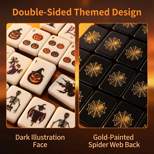 Set di Mahjong Portatile Moderno a Tema Halloween con Tessere a Forma di Zucca, Gioco da Tavolo Colorato Stampato per Feste e Regali - Product Image 4