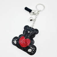 Porte-clés cerise en acrylique doré, vente en gros, haute qualité, strass thermocollants, divers modèles, breloque avec pompons